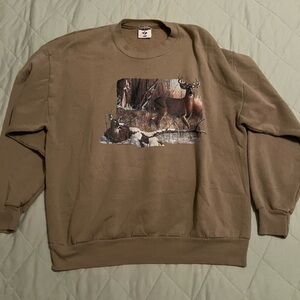 Jerzees Men's Tan Deer Graphic Crewneck Sweater